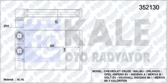 KALE 352130 Kalorifer Radyator Chevrolet Cruze / Insignia Cdti / Meriva B 1.4-1.6 16v 09>